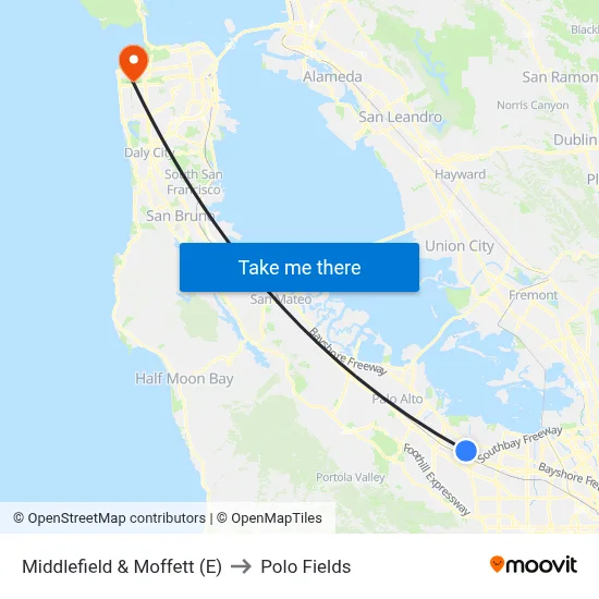 Middlefield & Moffett (E) to Polo Fields map