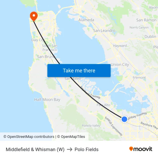 Middlefield & Whisman (W) to Polo Fields map