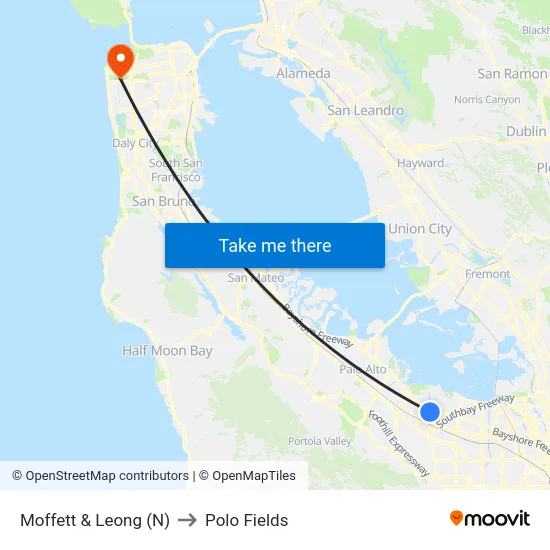 Moffett & Leong (N) to Polo Fields map