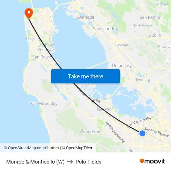 Monroe & Monticello (W) to Polo Fields map