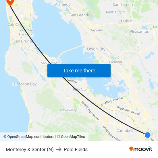 Monterey & Senter (N) to Polo Fields map