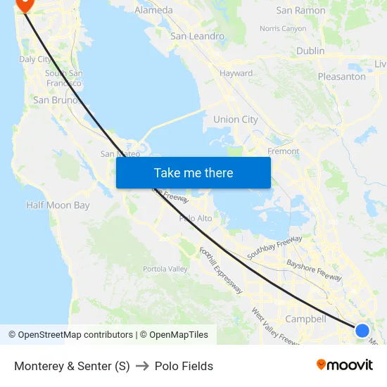 Monterey & Senter (S) to Polo Fields map