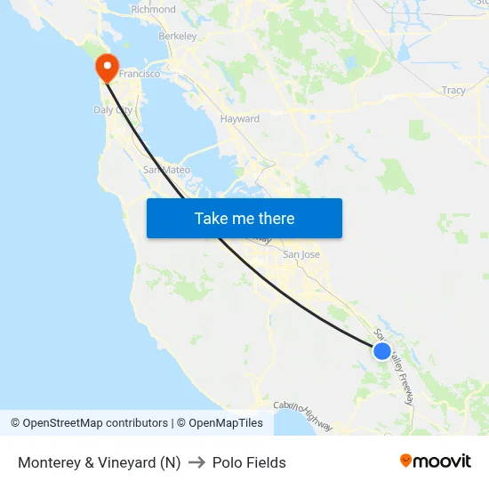 Monterey & Vineyard (N) to Polo Fields map