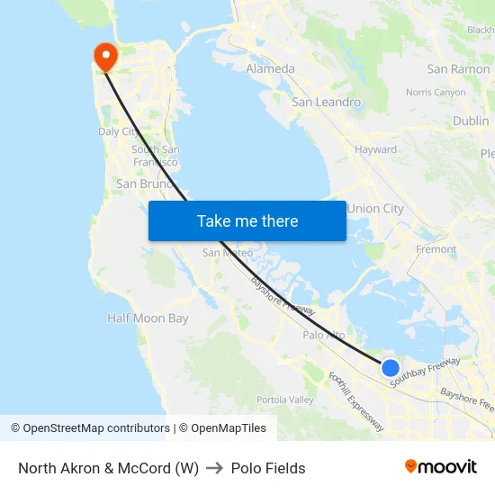 North Akron & McCord (W) to Polo Fields map