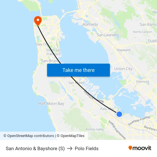 San Antonio & Bayshore (S) to Polo Fields map