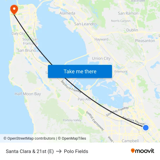 Santa Clara & 21st (E) to Polo Fields map