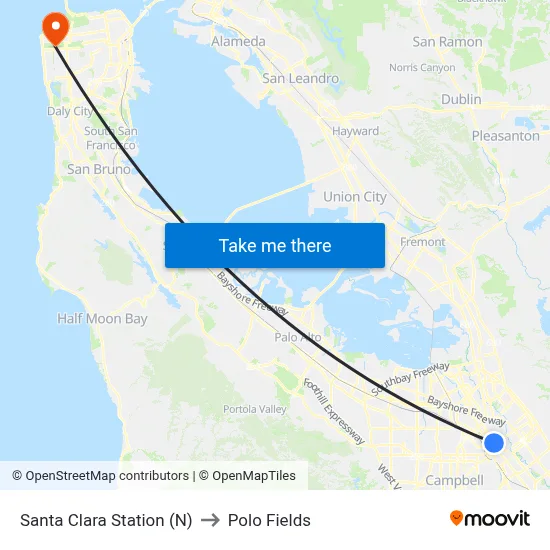 Santa Clara Station (N) to Polo Fields map