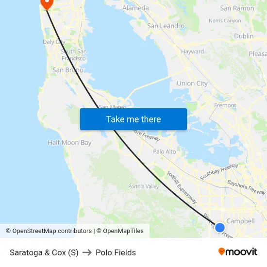 Saratoga & Cox (S) to Polo Fields map