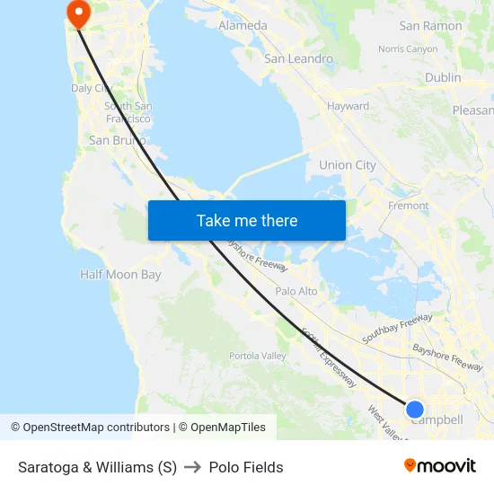 Saratoga & Williams (S) to Polo Fields map