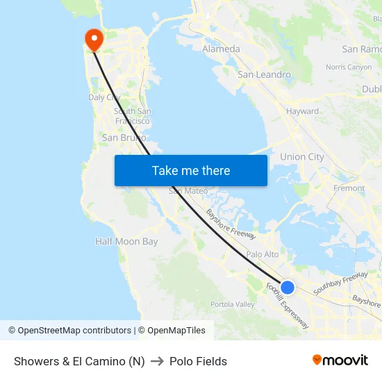 Showers & El Camino (N) to Polo Fields map