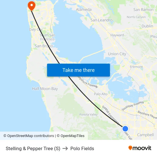 Stelling & Pepper Tree (S) to Polo Fields map