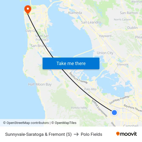 Sunnyvale-Saratoga & Fremont (S) to Polo Fields map