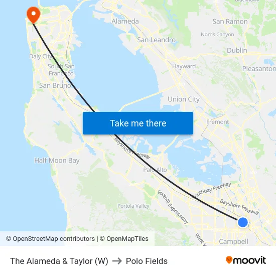 The Alameda & Taylor (W) to Polo Fields map