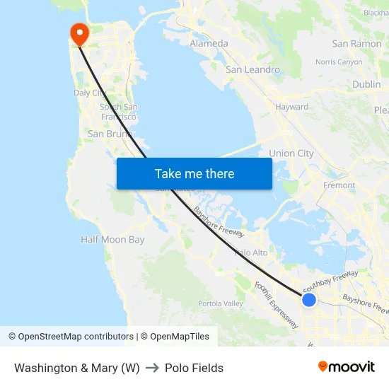 Washington & Mary (W) to Polo Fields map