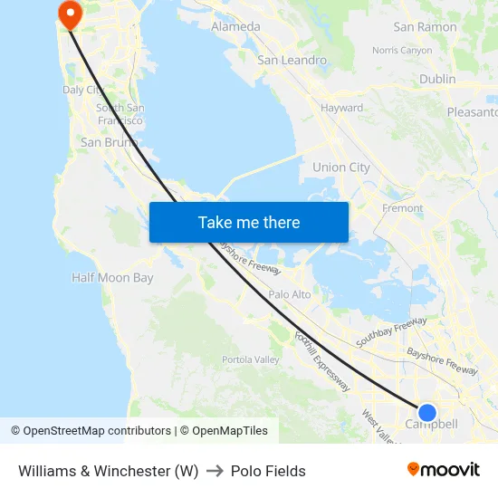Williams & Winchester (W) to Polo Fields map