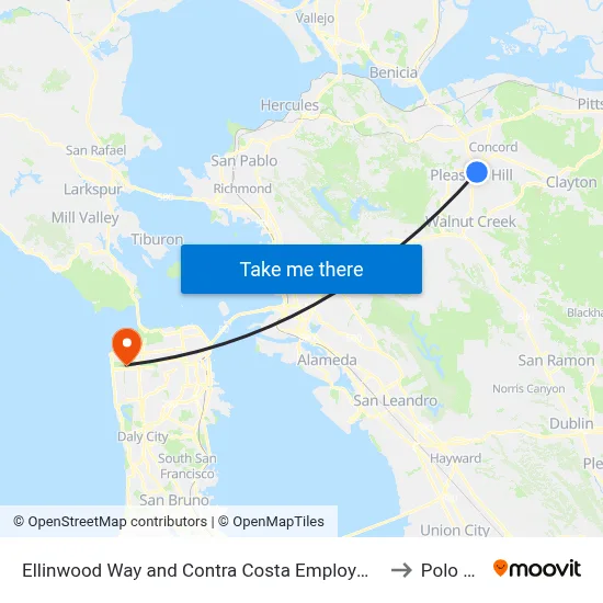Ellinwood Way and Contra Costa Employment Human Services to Polo Fields map