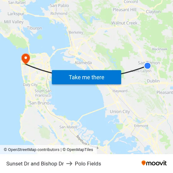 Sunset Dr and Bishop Dr to Polo Fields map