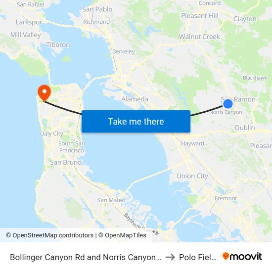 Bollinger Canyon Rd and Norris Canyon Rd to Polo Fields map