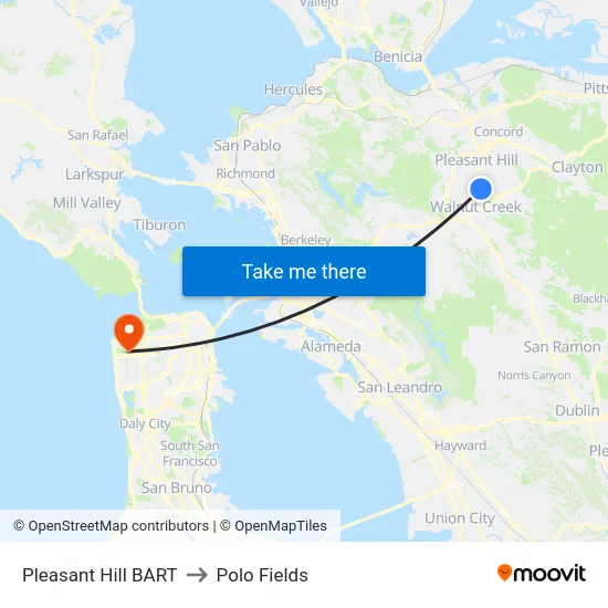 Pleasant Hill BART to Polo Fields map