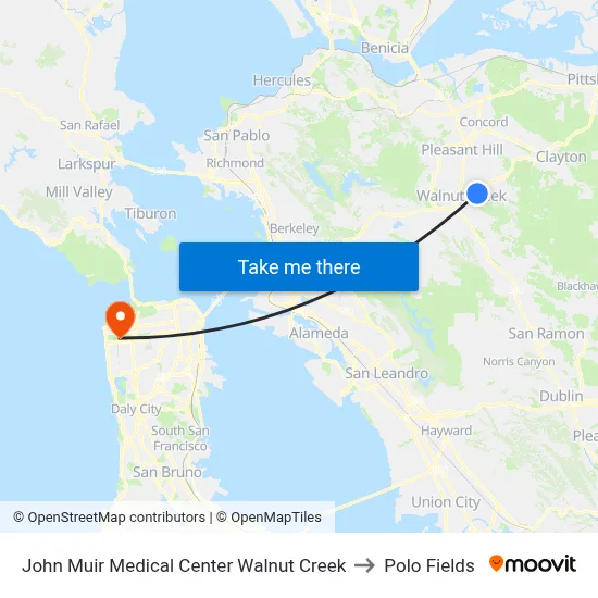John Muir Medical Center Walnut Creek to Polo Fields map