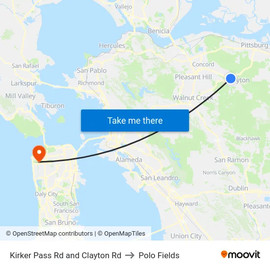 Kirker Pass Rd and Clayton Rd to Polo Fields map
