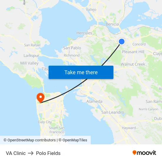 VA Clinic to Polo Fields map