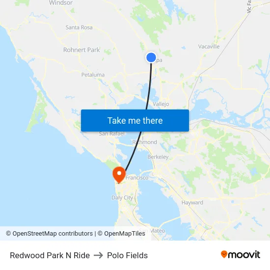 Redwood Park N Ride to Polo Fields map