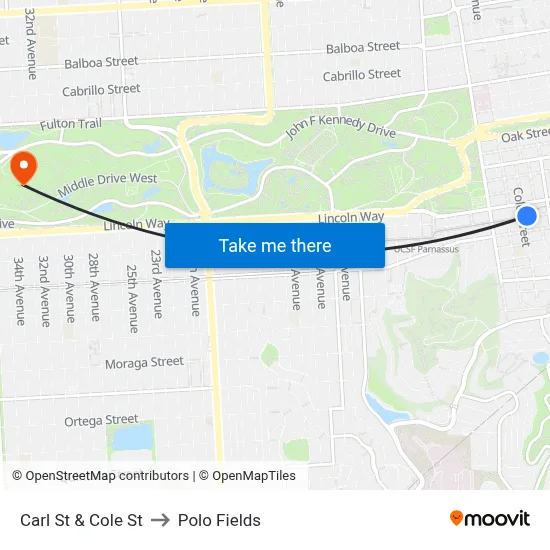 Carl St & Cole St to Polo Fields map