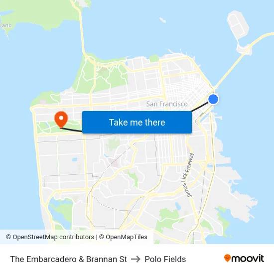 The Embarcadero & Brannan St to Polo Fields map