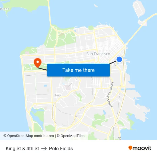 King St & 4th St to Polo Fields map