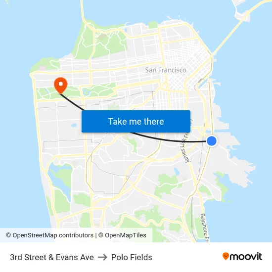 3rd Street & Evans Ave to Polo Fields map