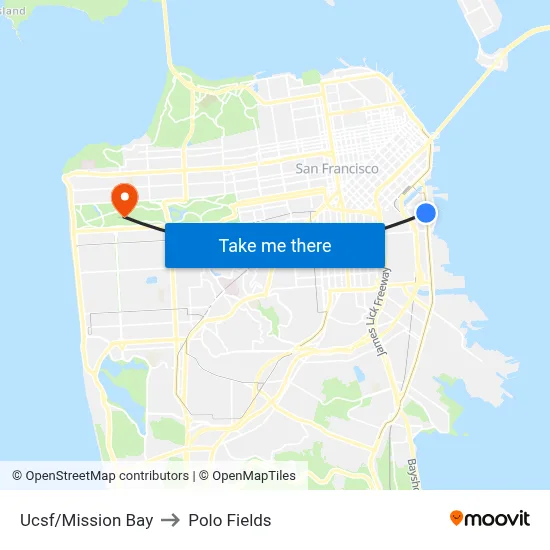 Ucsf/Mission Bay to Polo Fields map