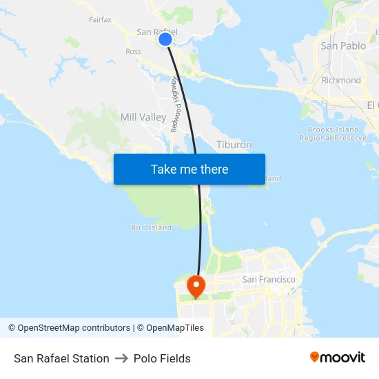 San Rafael Station to Polo Fields map