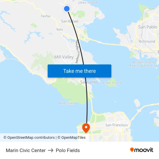 Marin Civic Center to Polo Fields map