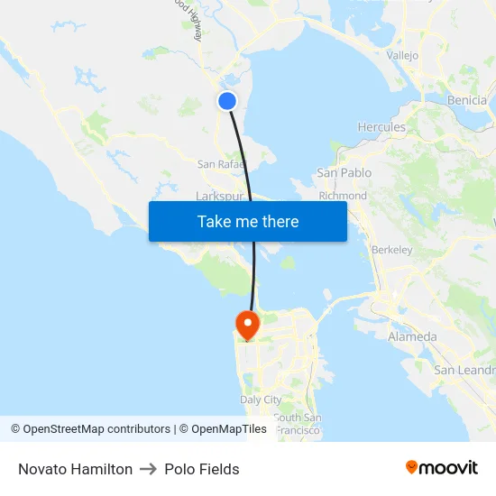Novato Hamilton to Polo Fields map
