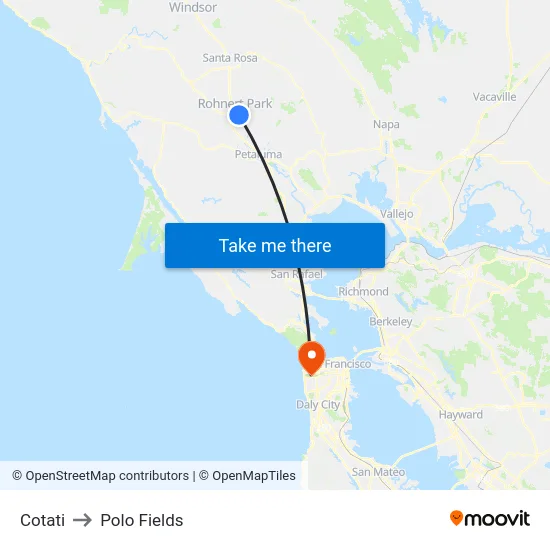 Cotati to Polo Fields map