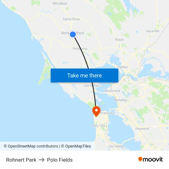 Rohnert Park to Polo Fields map