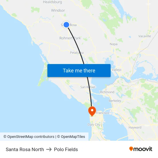 Santa Rosa North to Polo Fields map