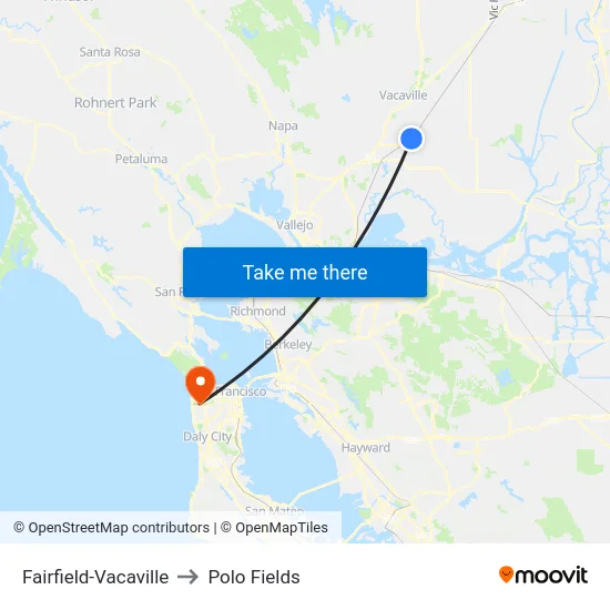 Fairfield-Vacaville to Polo Fields map