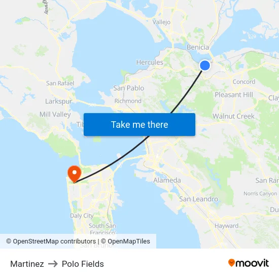 Martinez to Polo Fields map