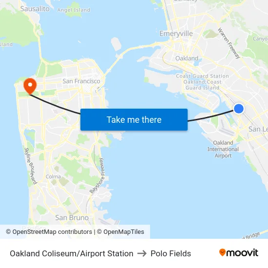 Oakland Coliseum/Airport Station to Polo Fields map