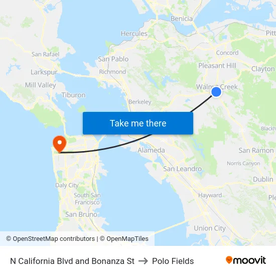 N California Blvd and Bonanza St to Polo Fields map