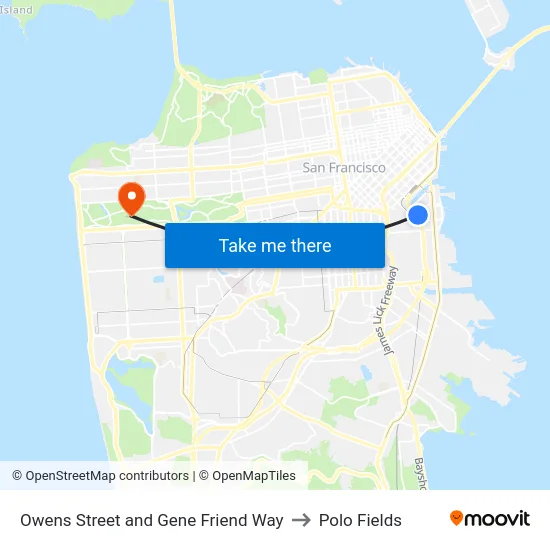 Owens Street and Gene Friend Way to Polo Fields map