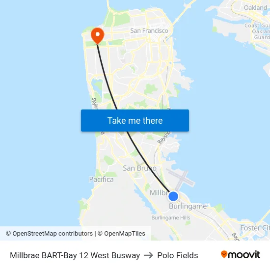 Millbrae BART-Bay 12 West Busway to Polo Fields map
