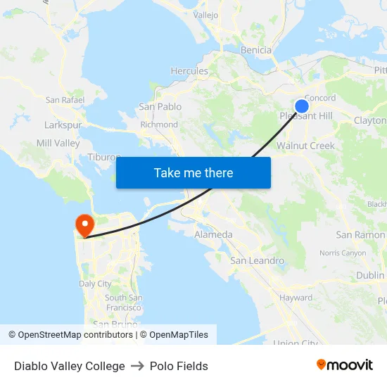 Diablo Valley College to Polo Fields map