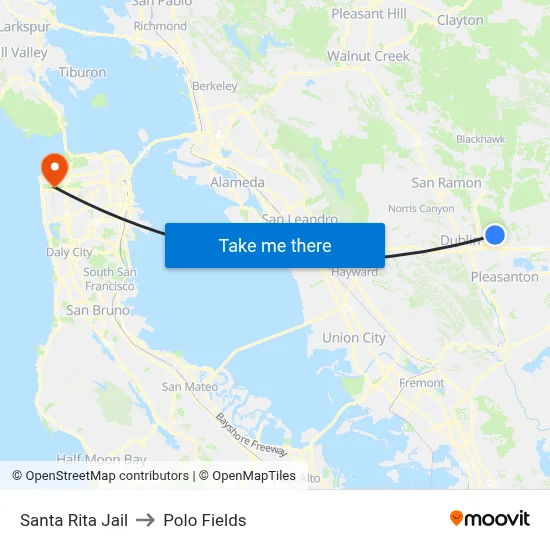 Santa Rita Jail to Polo Fields map