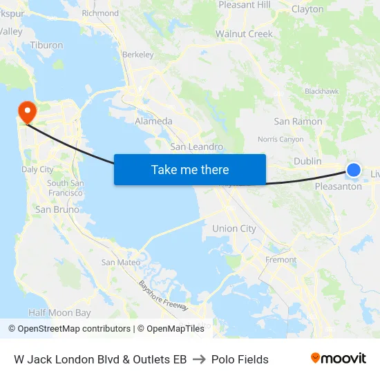 W Jack London Blvd & Outlets EB to Polo Fields map