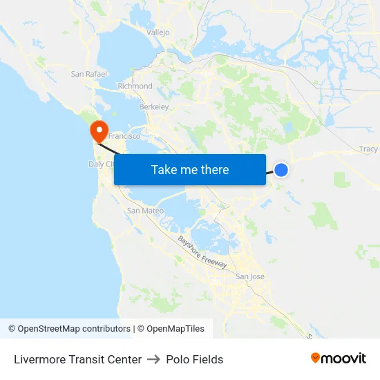 Livermore Transit Center to Polo Fields map
