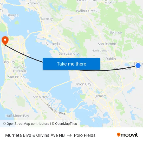 Murrieta Blvd & Olivina Ave NB to Polo Fields map