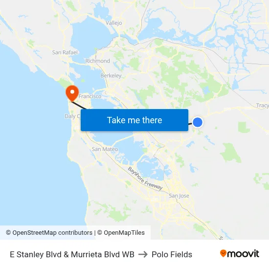 E Stanley Blvd & Murrieta Blvd WB to Polo Fields map